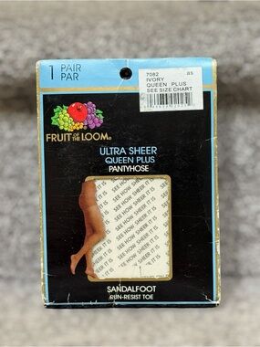 NEWâ Vintage 2005 Fruit of the Loom Ultra Sheer Queen Plus Pantyhose Ivory NOS